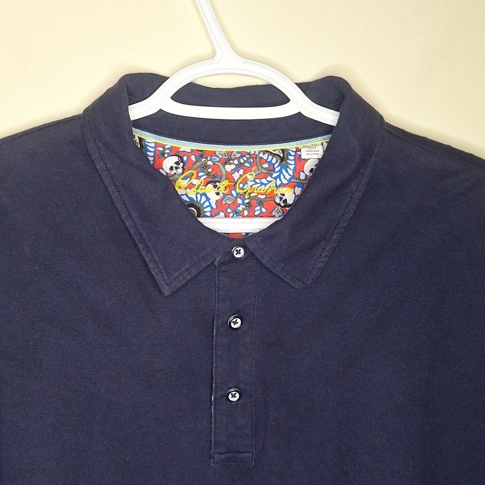 Robert Graham Skull Detail Navy Vlue Men's Polo Size XL - Picture 5 of 6